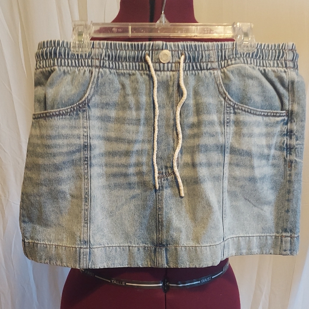 MWOT OS Denim Mini Skirt with Drawstring. Size XL